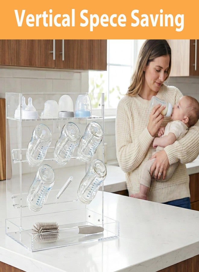 Heyrelda Baby Bottle Drying Rack Space Saving Vertical Acrylic Stand with Drip Tray – Clear Countertop Organizer for Bottles, Baby Accrssories – Fast Drying and Easy Cleanup - 10.3 x 6.3 x 10.6 in - Image 3